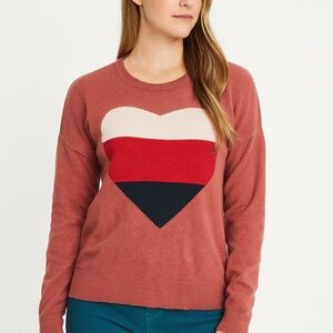 Sundry Wool Cashmere Heart Sweater Pink Red Navy | Size 2 Small